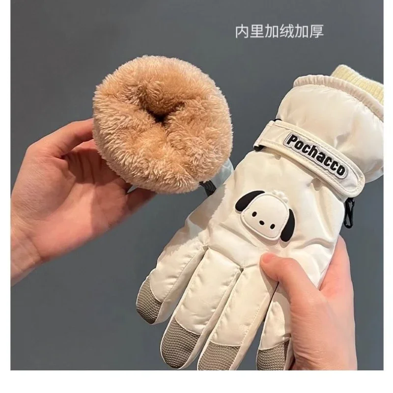 Sanrio Pochacco Cotton Gloves Cartoon Anime Cute Kuromi My Melody Skiing Gloves Thickening Keep Warm Kawaii Women Holiday Gifts