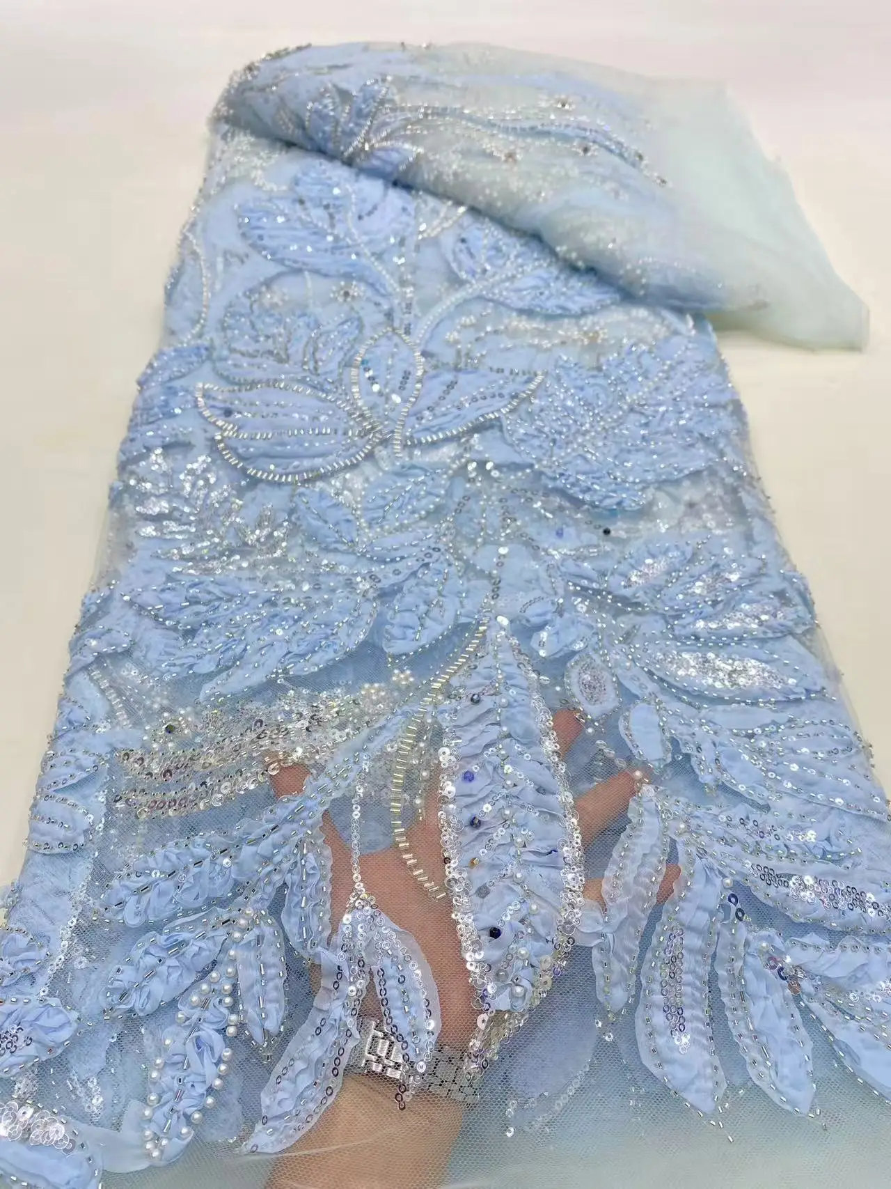 

2025 африканская нигерийская высококачественная вышивка с блестками, тюль, кружевная ткань, гипюровое платье, бусины, 5 ярдов для свадебной вечеринки