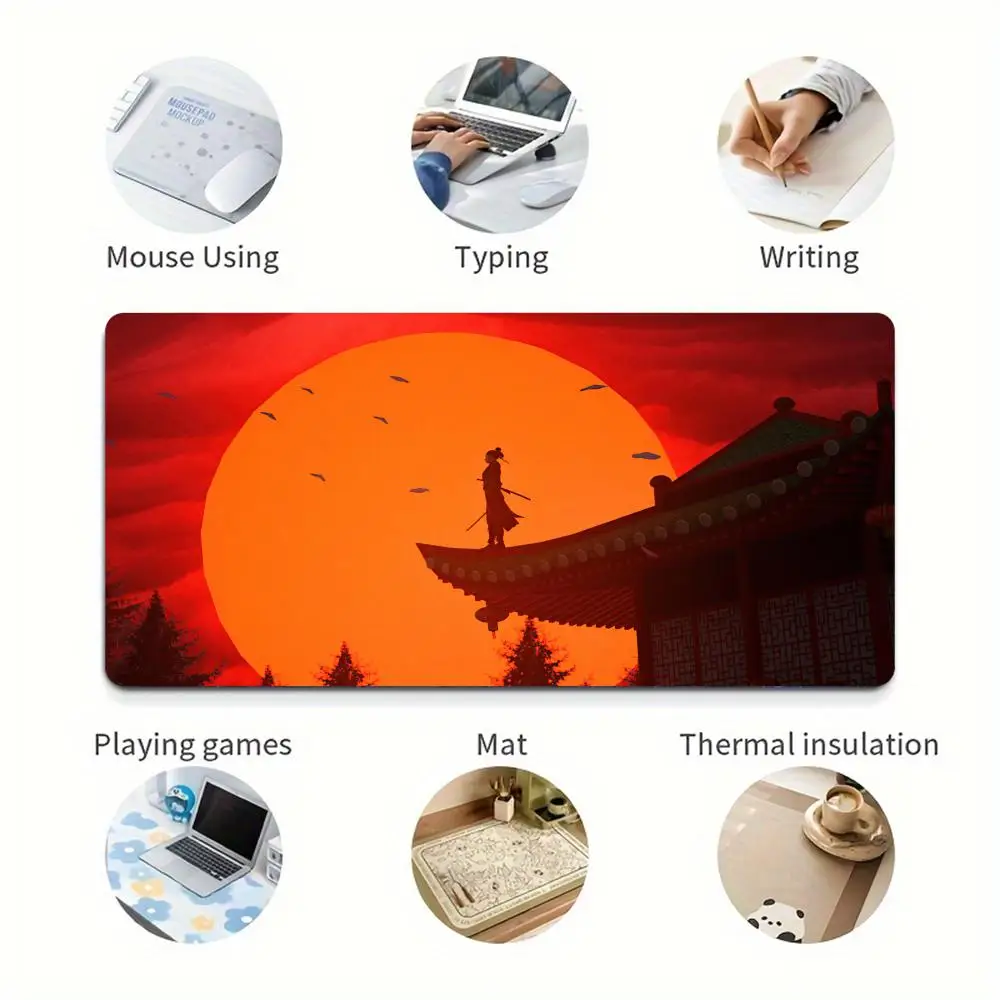 Large game desk mat office mouse mat Japanese Sunset Samurai  rubber anti-slip rectangular lockedge carpet keyboard accessorys
