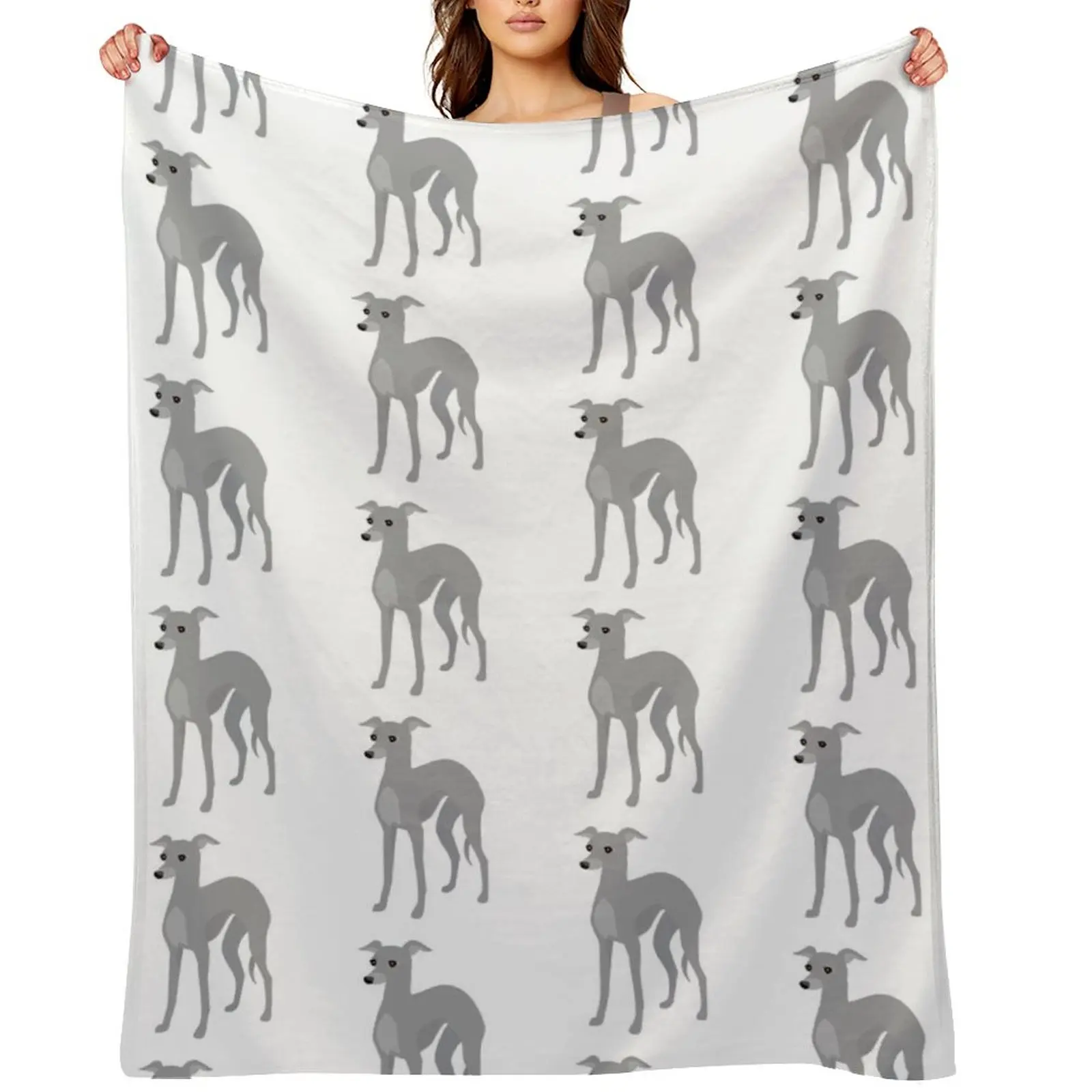 Grey Coated Italian Greyhound or Whippet Throw Blanket Hair Flannel Furrys Custom Designers Fashion Sofas Blankets