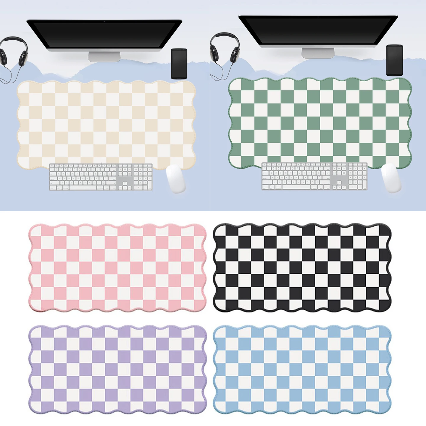 Checkered Mouse Pad Gaming Desk Mat Extra Large Rubber Non-Slip Office Desk Mat Simple Portable Desk Pad