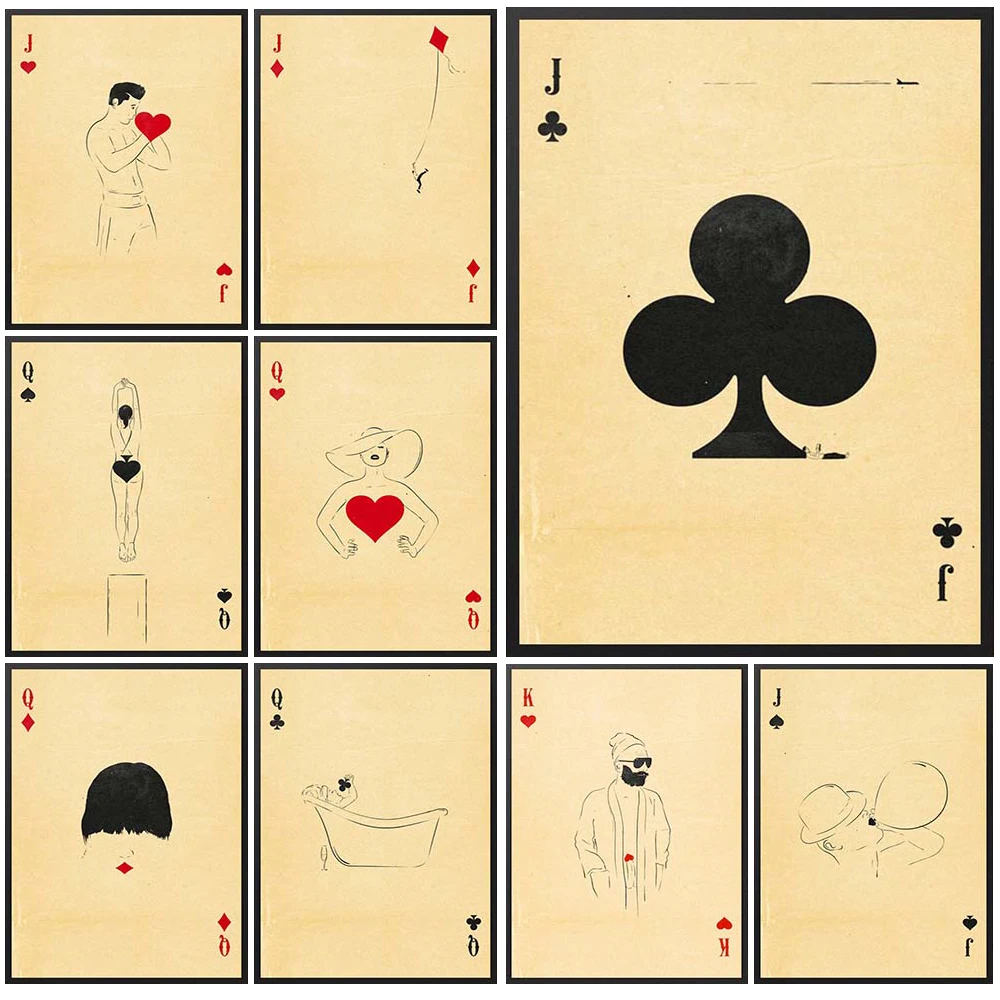 Vintage Poker Playing Cards Joker Casino Posters Wall Pictures For Living Room Decor Poster Wall Art Canvas Painting Unframed