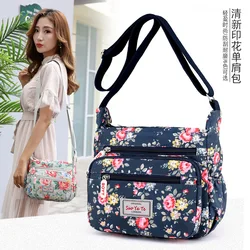 2024 New Nylon Ladies Messenger Bag Zipper Design Shoulder Bag Bandolera Mujer Printed Flower Girl Student Phone Shoulder Bag