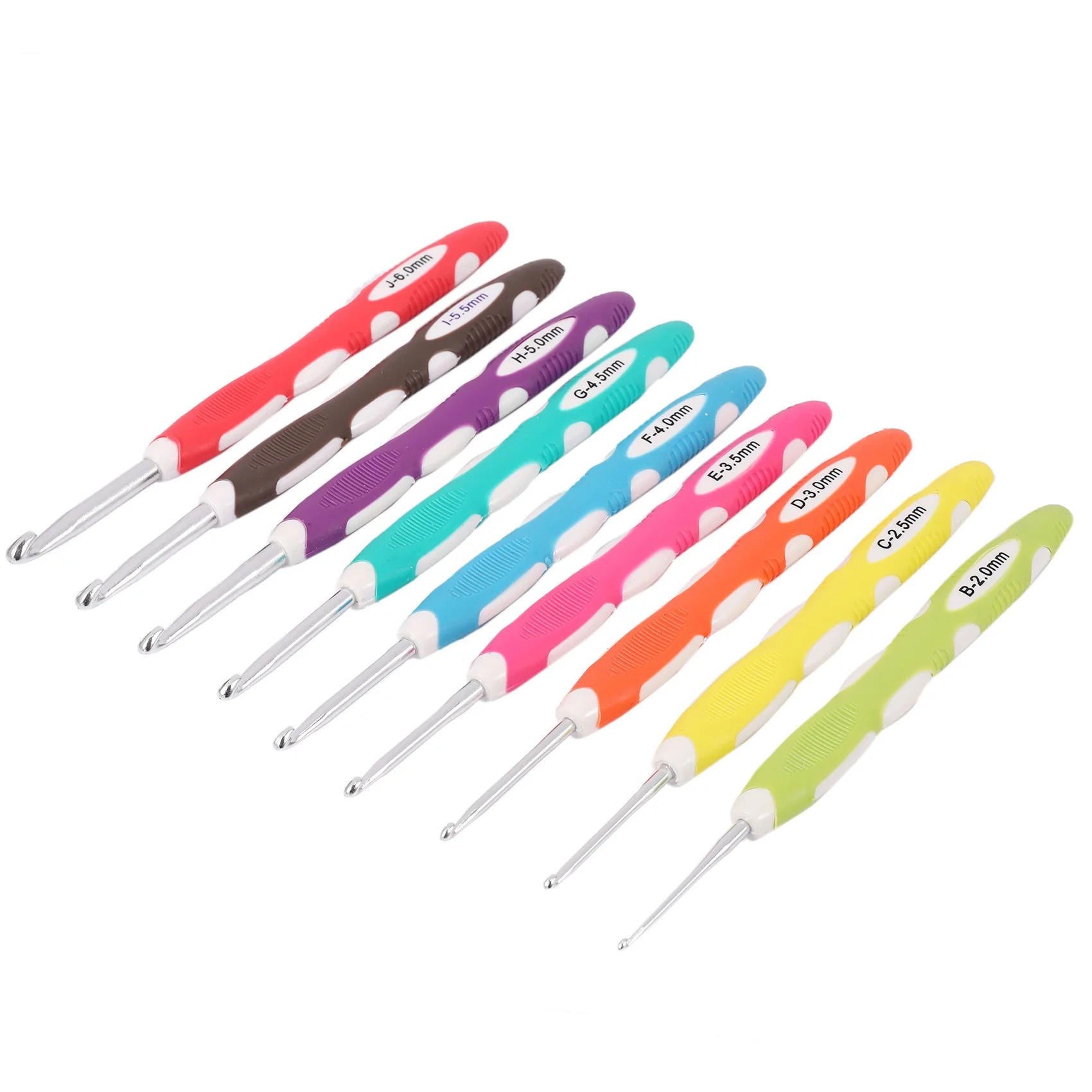 ABHU 9Pcs/Set 2-6Mm 165Mm Soft Handle Multi Colour Plastic Aluminum Crochet Hooks Yarn Knitting Needles Set For Diy Craft Tools