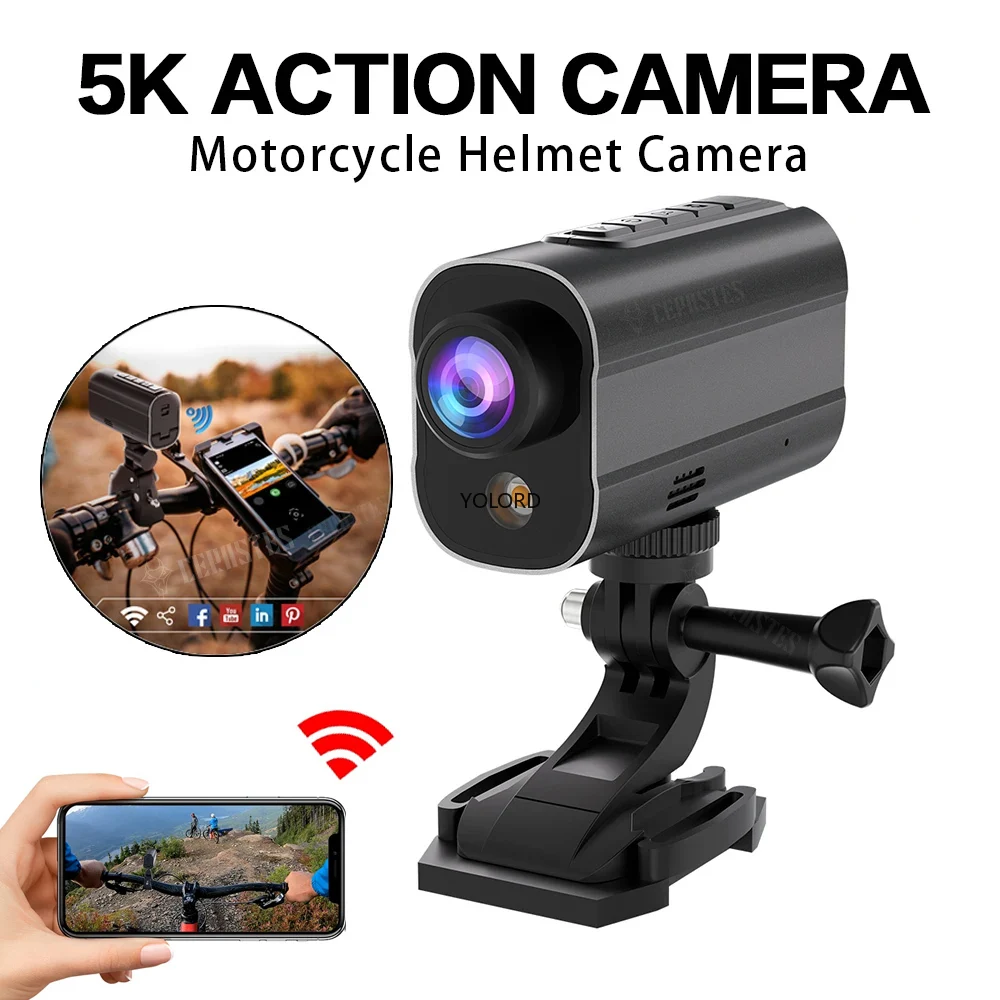 

5K Action Camera Road Bike Motorcycle Helmet Camera Anti Shake Riding Bicycle Driving Recorder with Led Light WiFi Sports DV