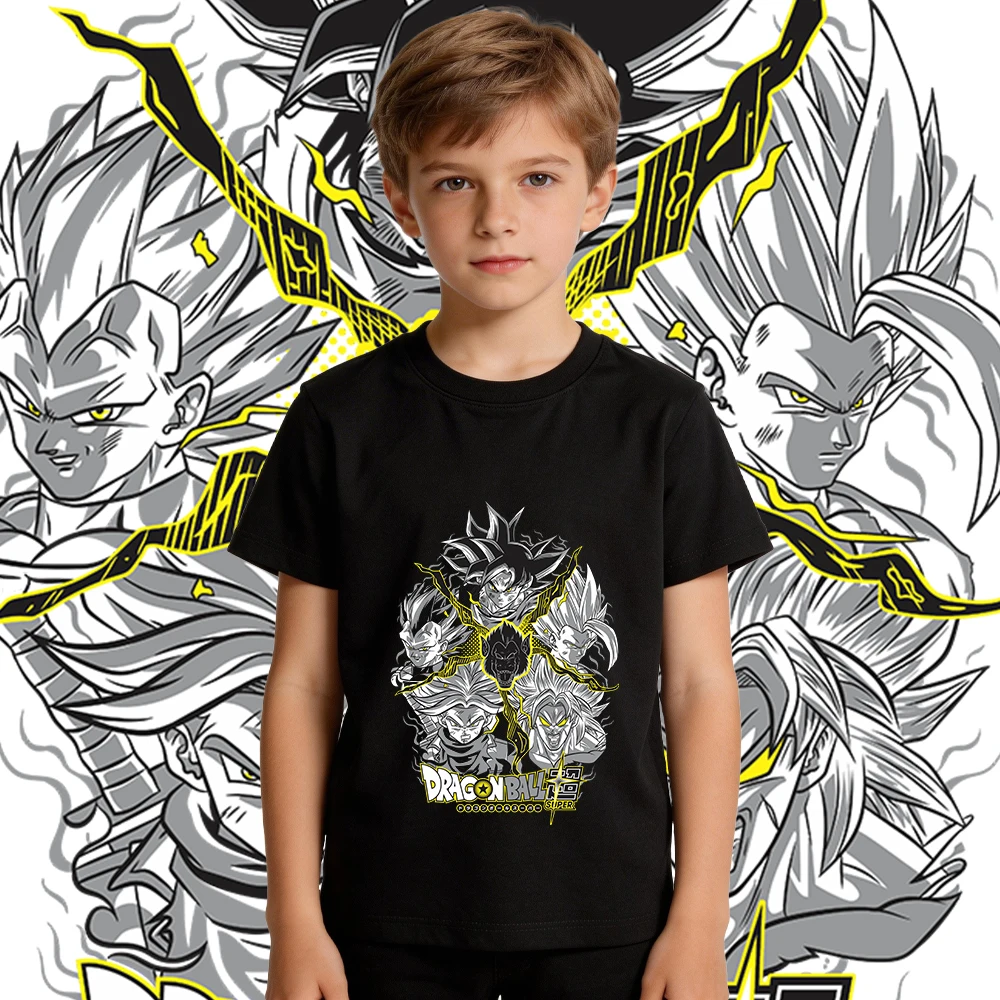 Camisetas de Algodón con Estampado de Anime Dbz Saiyans para Niños y Niñas, Manga Corta, Informales, Suaves y Transpirables