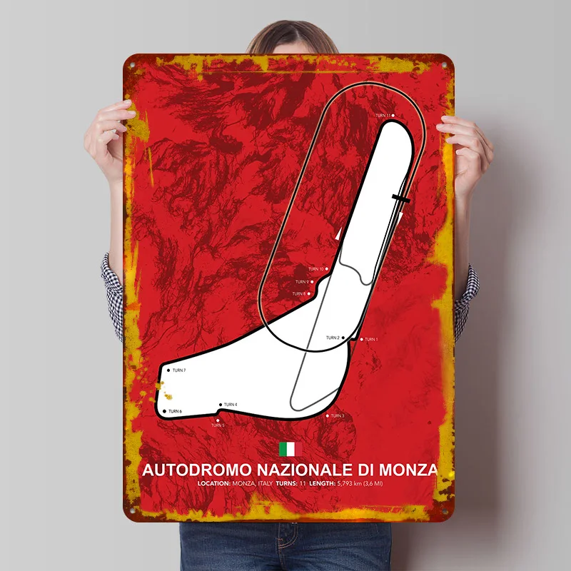 Circuit Monza Gedrucktes Poster, personalisierte Retro-Wandkunst, Vintage-Metallblechschilder für Heimdekoration, Schlafzimmer, Raumornamente, Dekor