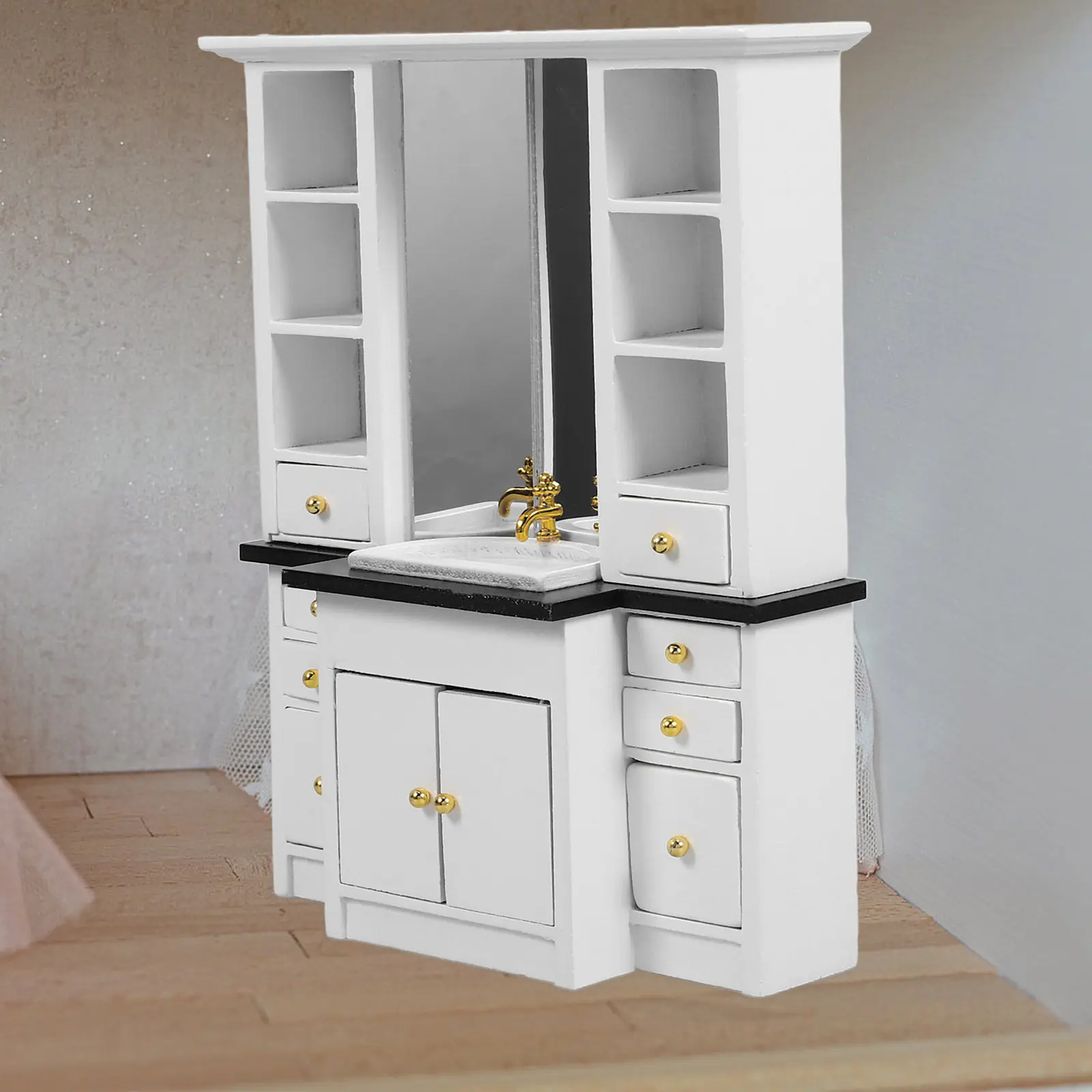 

Mini Wooden Kitchen Sink Cabinet Vintage Style Mini House Decoration Micro Scene Ornament House Decoration
