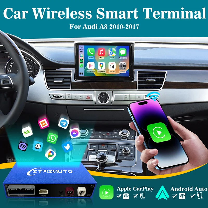 2025 CarPlay اللاسلكي وAndroid Auto لسيارة Audi A8 D3 2010-2017، محول لاسلكي مع مدخل كاميرا خلفية، يدعم مرآة AirPlay L #1