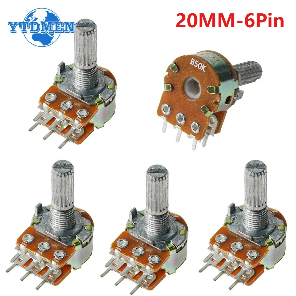 5PCS WH148 6Pin Dreh Potentiometer B1K B2K B5K B10K B20K B50K B100K B500K 20MM Welle Verstärker Dual Stereo Potentiometer kit