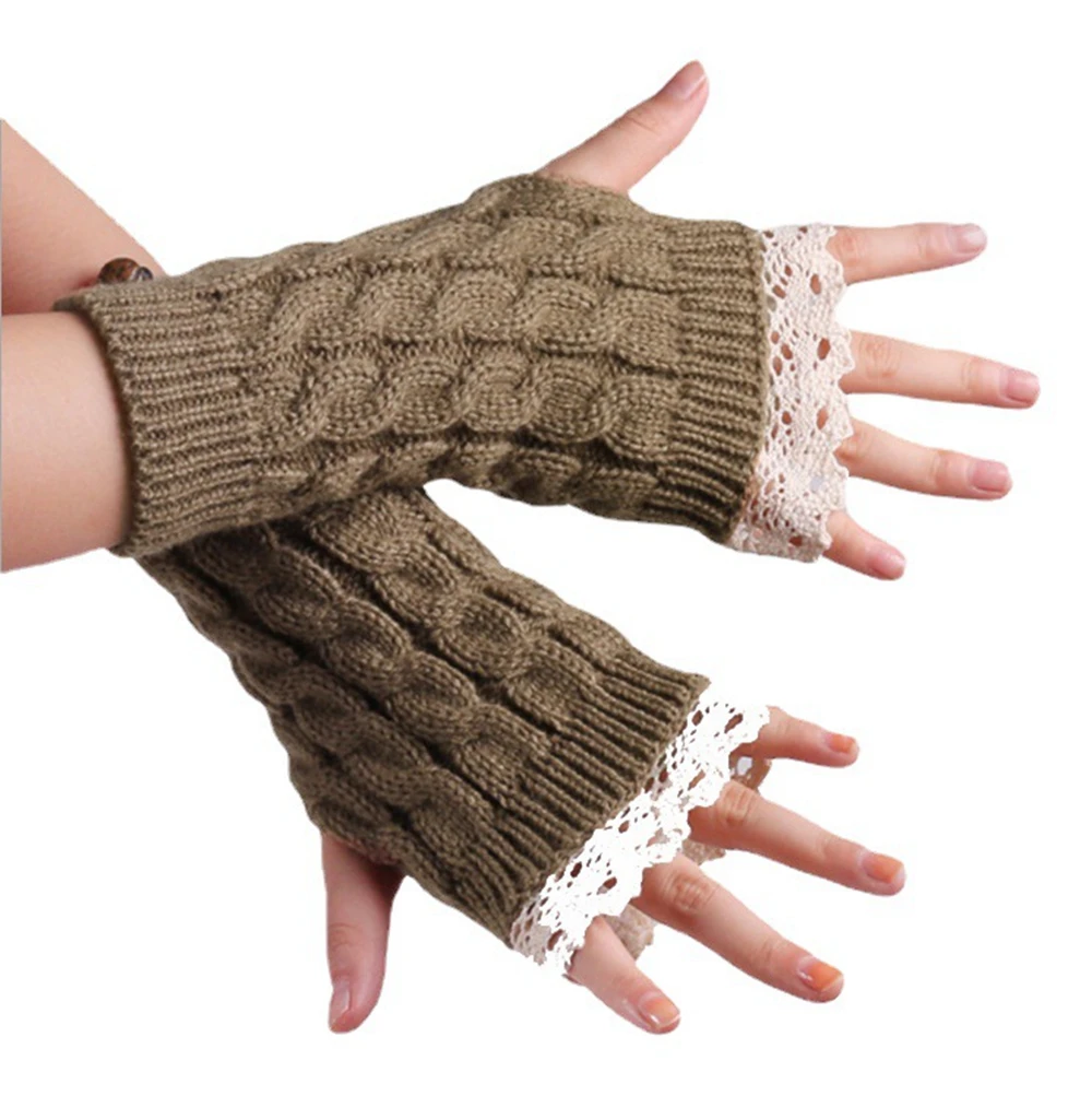 Lace Fingerless Gloves Women's Gloves Winter Warm Cute Student Writing Typing Half Finger Acrylic Knitted Glove Mittens