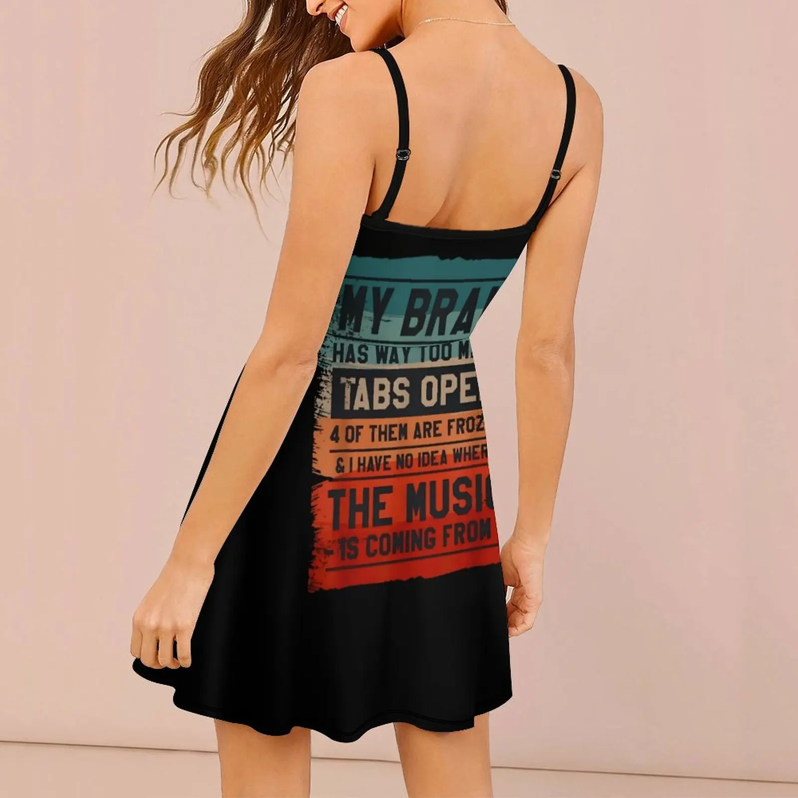 Brain Tabs Frozen Music Women's Sling Dress Graphic Vintage Exotic  Woman's Gown Humor Graphic Cocktails Suspender Dress