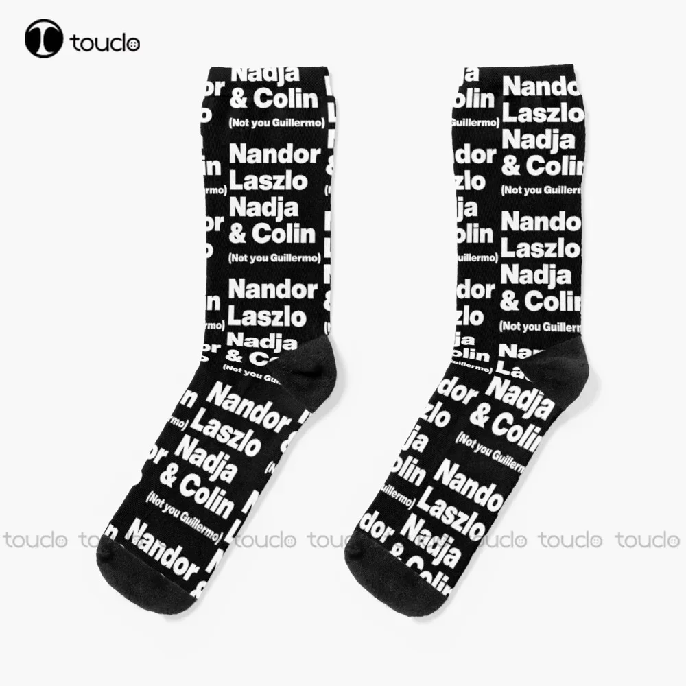 Nandor Laszlo Nadja e Colin (Não você Guillermo) - O que fazemos nas sombras - Meias gráficas com texto branco Meias com bandeira americana