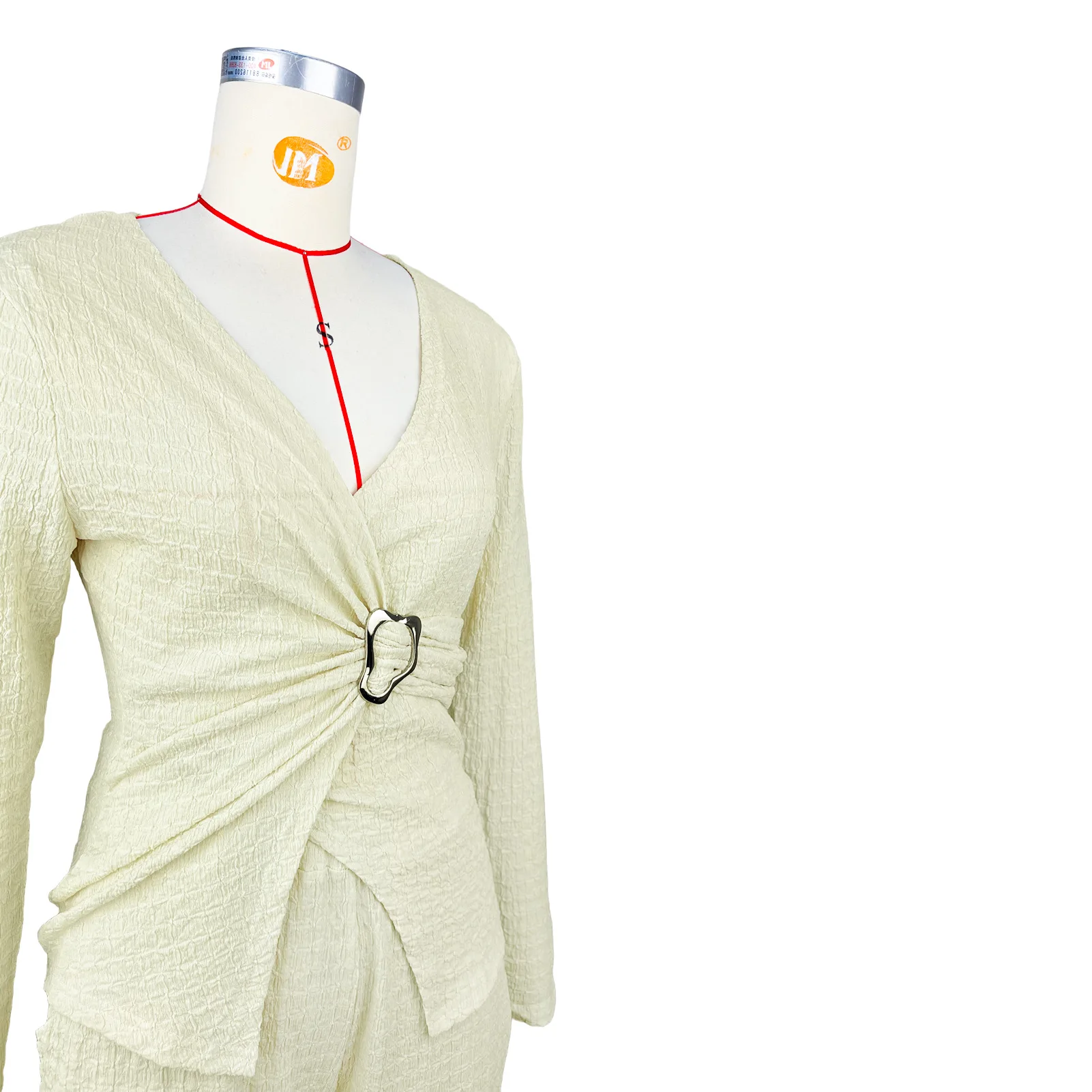 Elegant Office Lady Casual Chic Solid Damespak Metalen knop Slanke blouse Tops Wijde pijpen Broek Tweedelige mode 2025, herfstsets