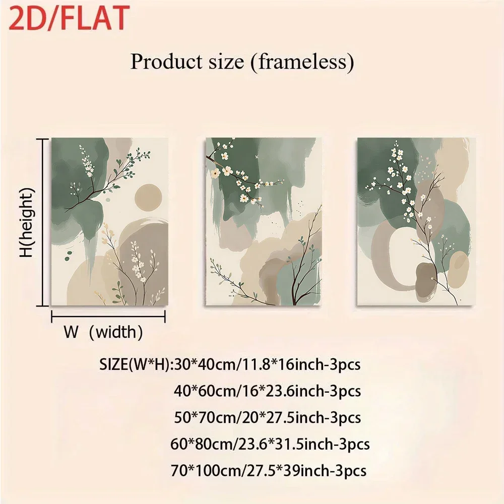 3PCS frameless Multiple sizes   Canvas Painting1 Set Modern Min triptych  Wall Art for Living Room Sofa Backdrop, Healing