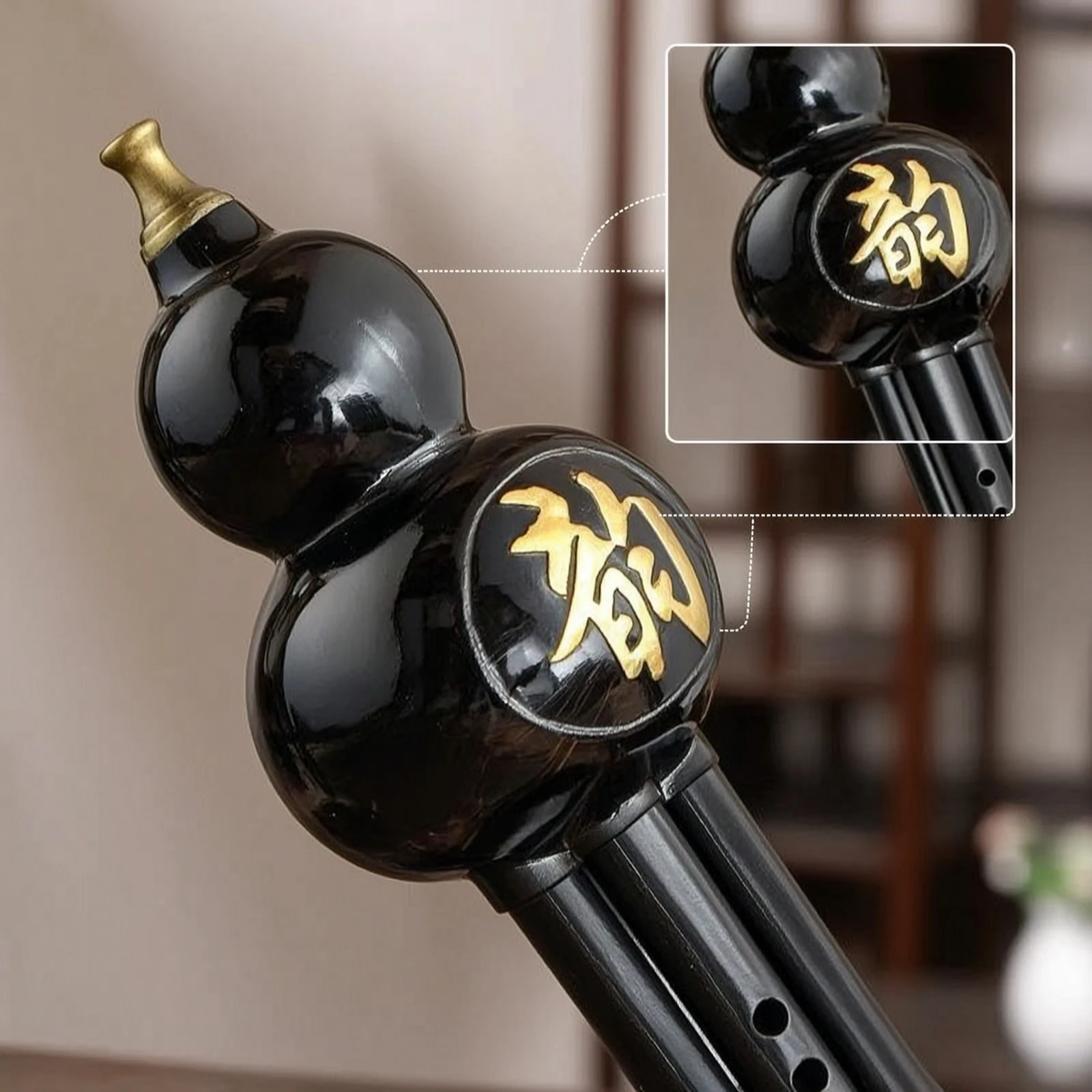 Hulusi Traditional Hulusi with Finger Rest Gourd Flute Portable Cucurbit Flute Lightweight for Beginners, Practice, Lessons