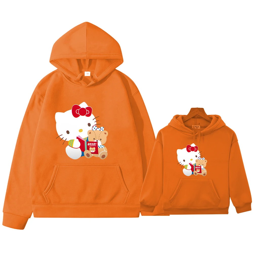 Sweats à capuche College Hello Kitty pour maman et fille, vêtements assortis, pull d'automne, chemise de protection Smile, tenue de famille décontractée, Y2K