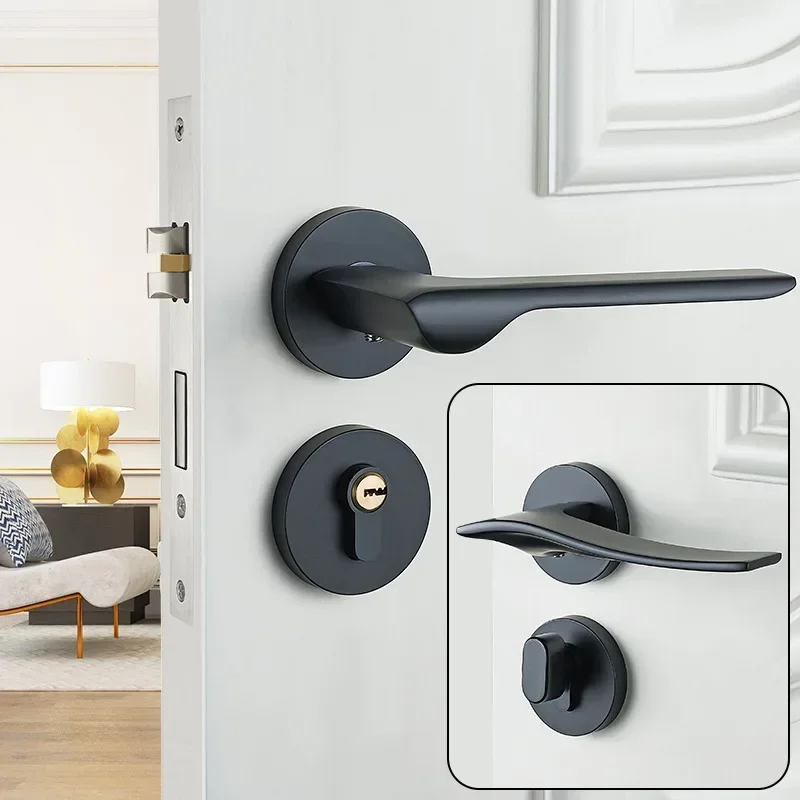 

New Modern Grey and Black Door Handle Lever with Lock for Kitchen, Bedroom, Bathroom, Office, Hotel