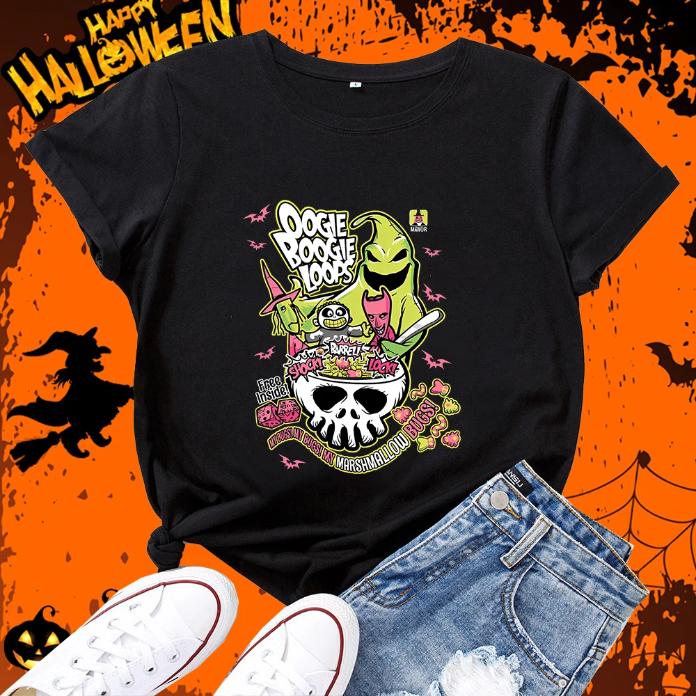 Oogie Boogie Loops Halloween Print Women's Classic T-Shirt Adult Novel Short Sleeve Casual Top Loose Women's Clothing