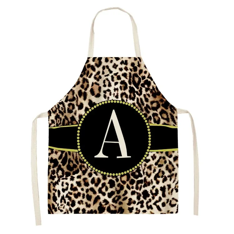 Leopard Letter Pattern Linen Apron Baking Accessories Aprons for Women Apron Kitchen Cooking Accessories Cafe Apron for Men