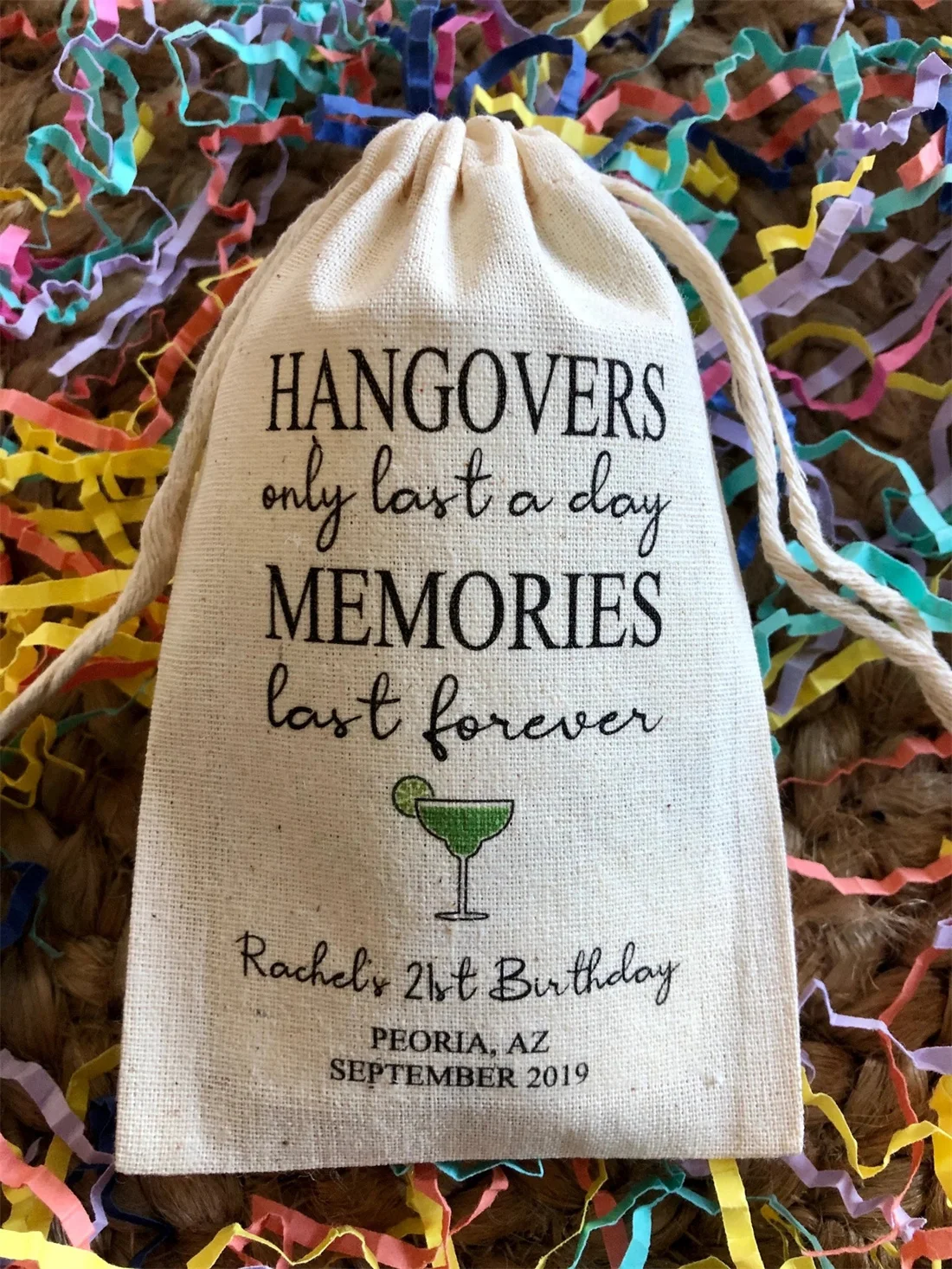 

20pcs Bachelorette or Birthday Party Survival Kit Bags - Hangovers Only Last a Day, Memories Last Forever Margarita Glass