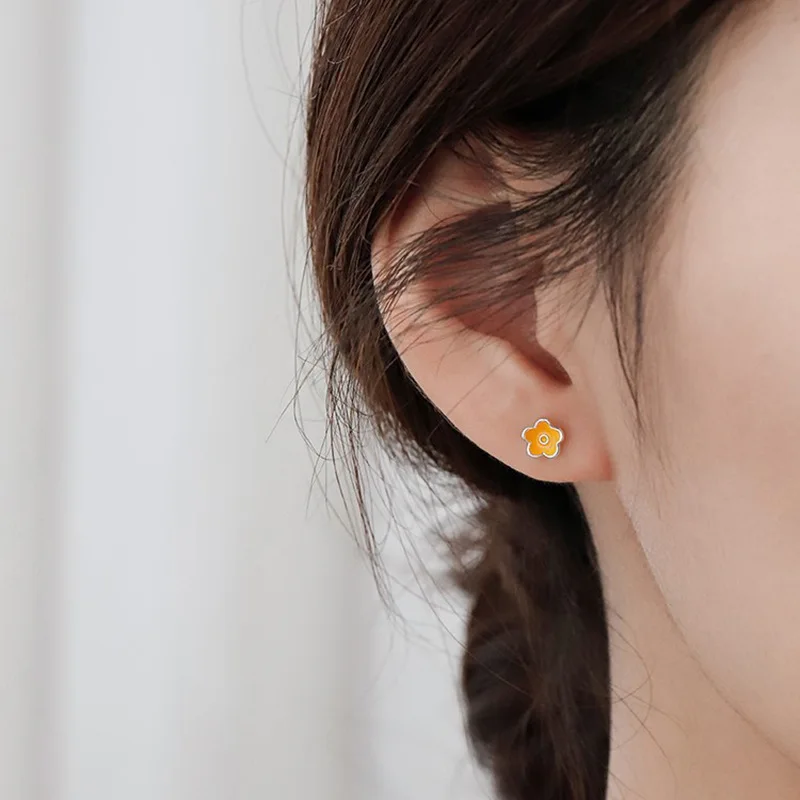 

S925 pure silver earrings summer fresh style women's earrings cute flower earrings low allergy pure silver women's earrings swee