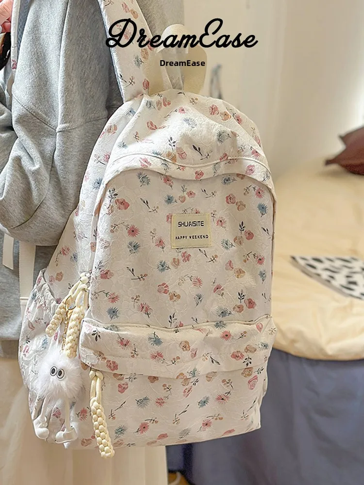 

Dr Fragile Flower Large Capaci Bapa for Junior And High School Girls Sweet College Sle Nylon Material oulder Bag