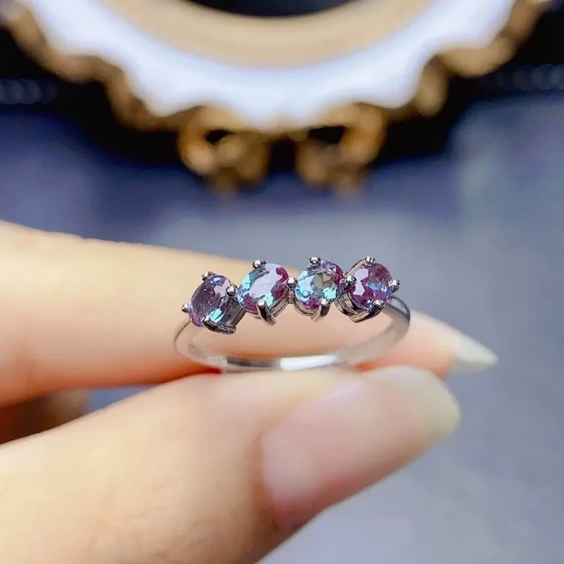 3x4mm Leaf Design 4pcs Alexander Ring Silver 925 Engagement Ring for Women Daily Wear
