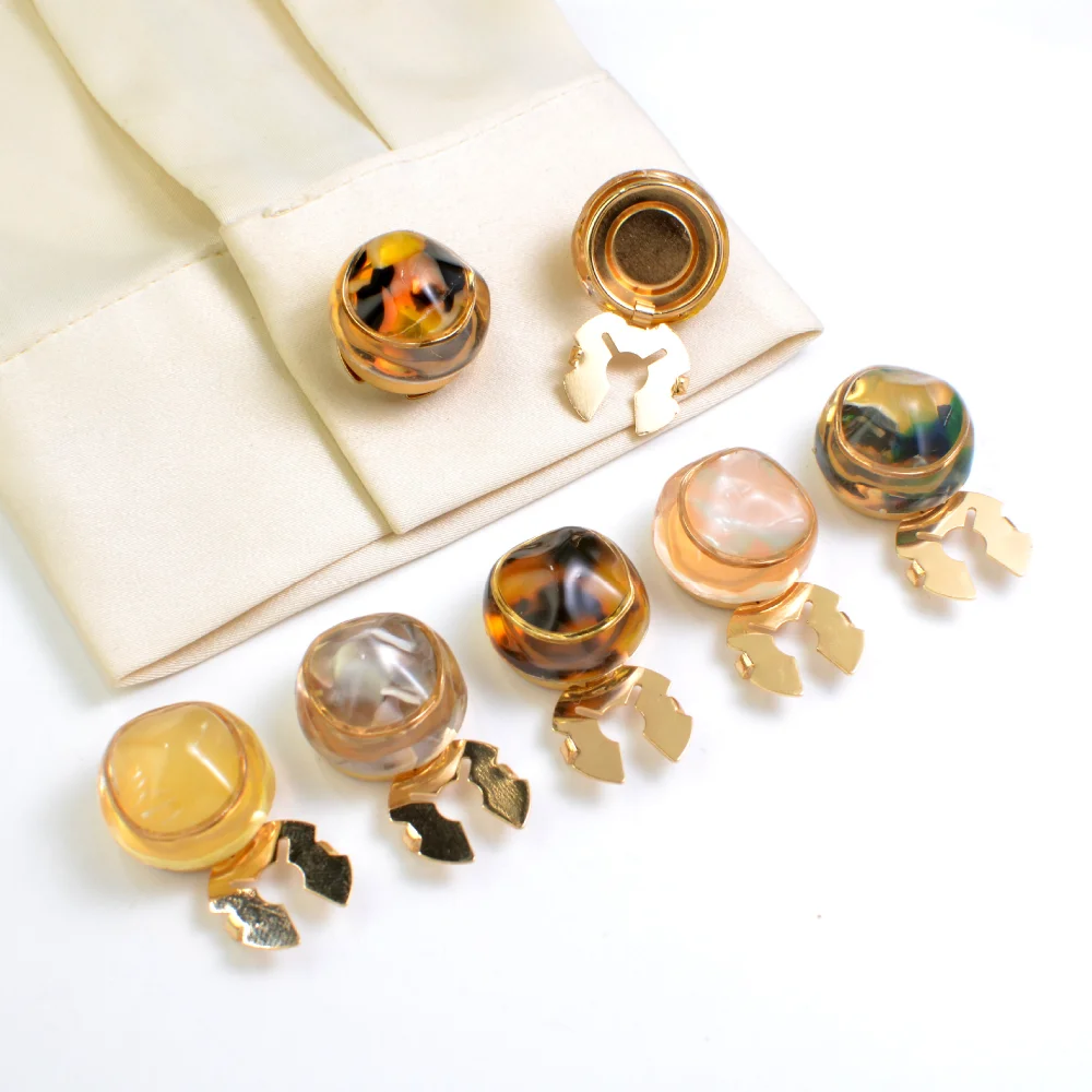 2 pcs Transparent Resin Amber Round Cufflinks Vintage Round Amber Shirt Cufflink Button Cover Decoration Accessory