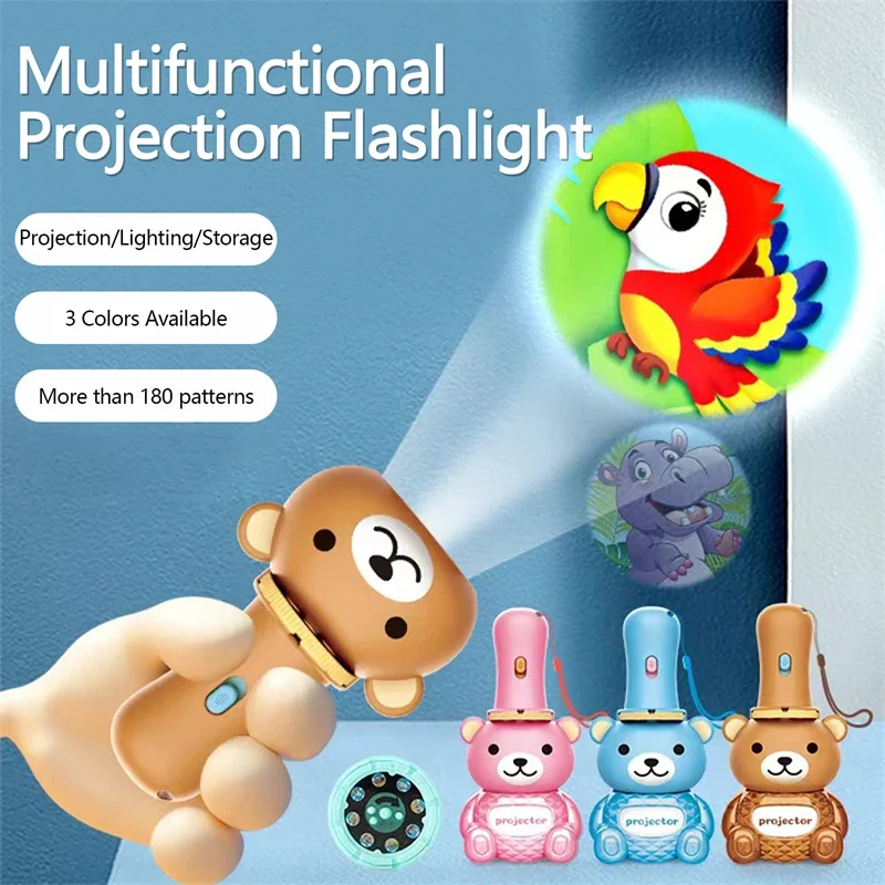 Urso de dormir iluminar brinquedos para bebê, desenhos animados bonitos, crianças lanterna, projetor, tocha lâmpada, brinquedo de educação precoce, meninas