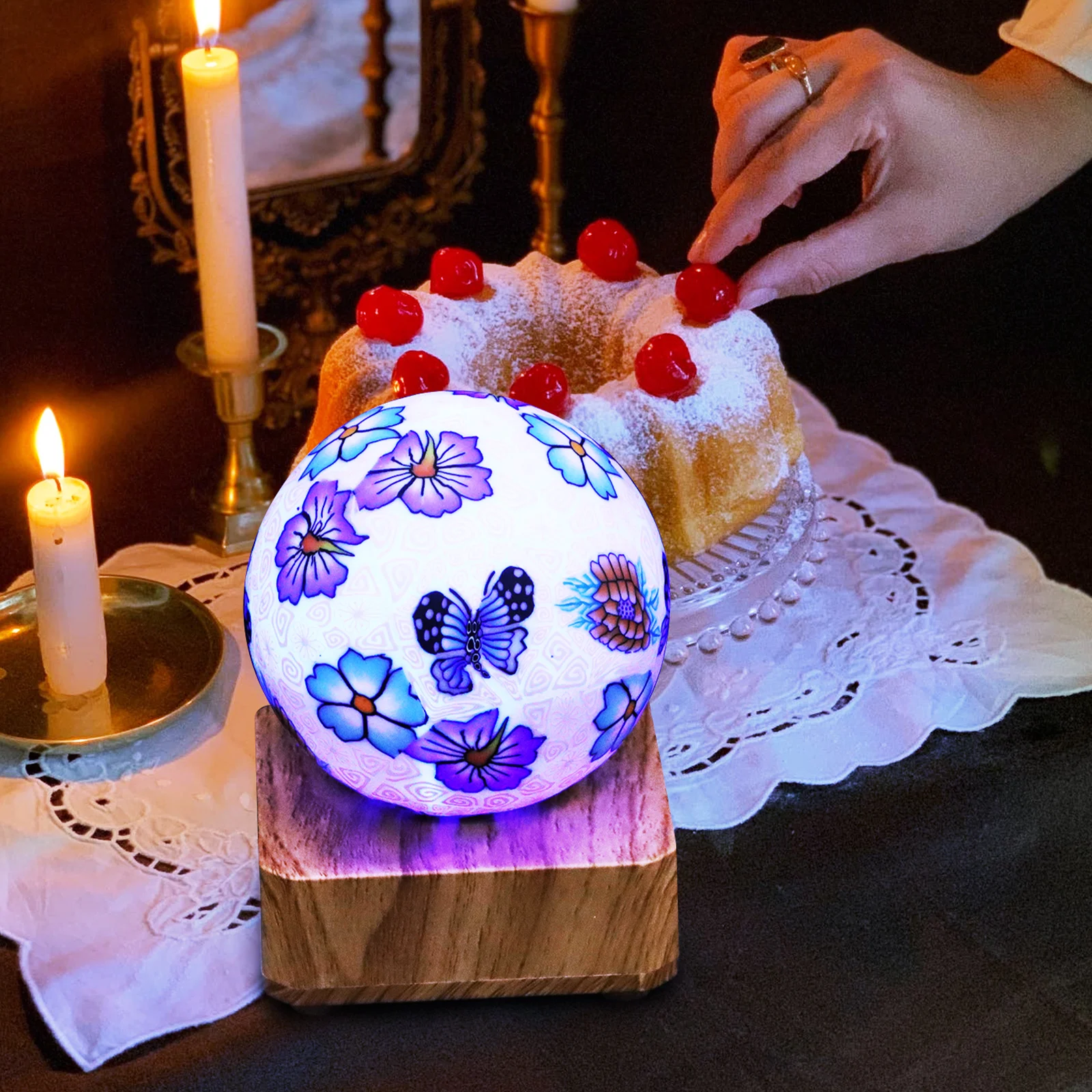 

Led Changing Glass Ball Lamp Decorative Wooden Base Safe Durable Bedroom Living Room Bar Cafe Decoration Small Night