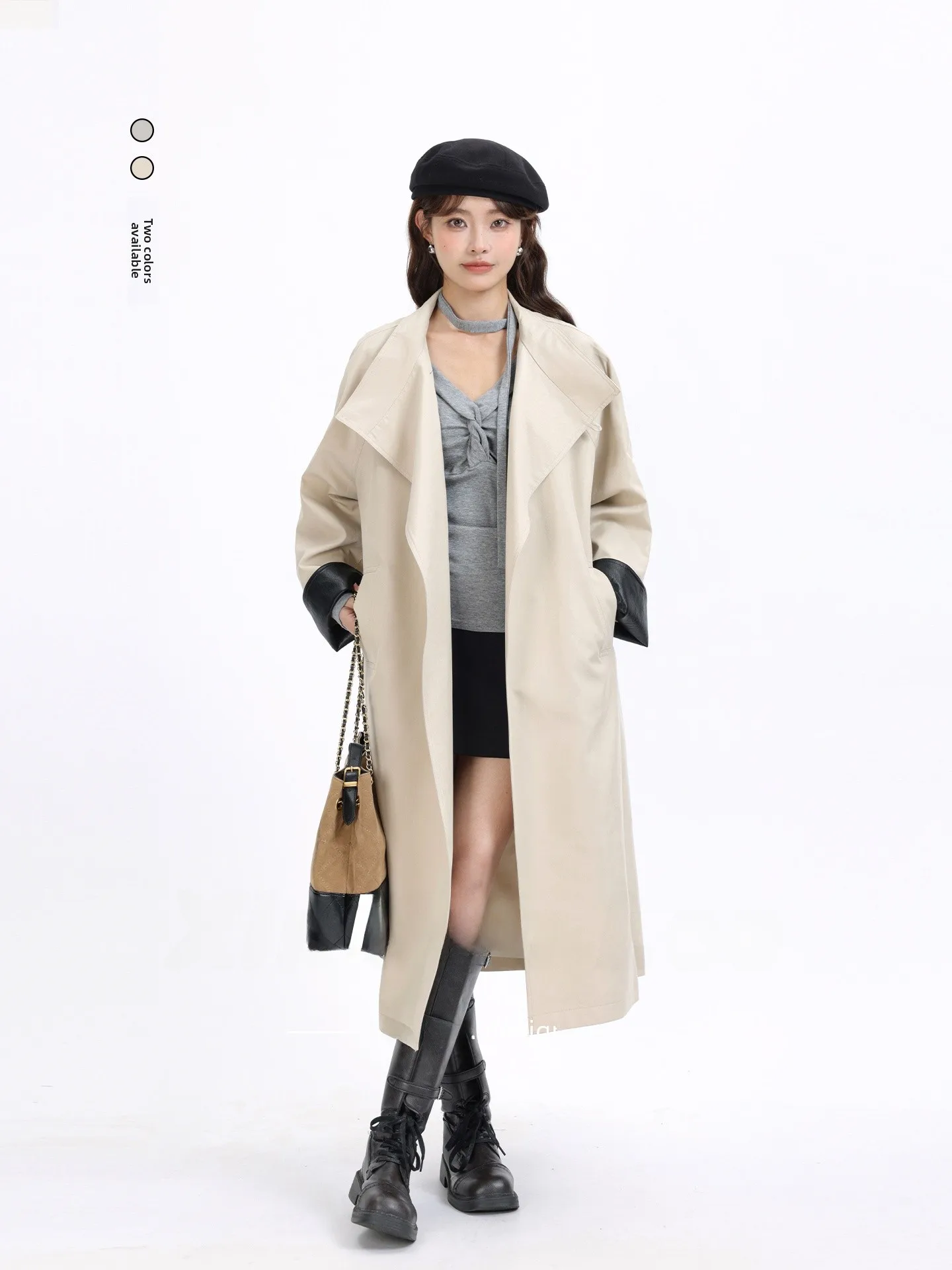 

Ретро-корейское пальто в стиле пэчворк с цветовыми блоками, имитация двухслойности, повседневное, приталенное, для весенне-осеннего сезона