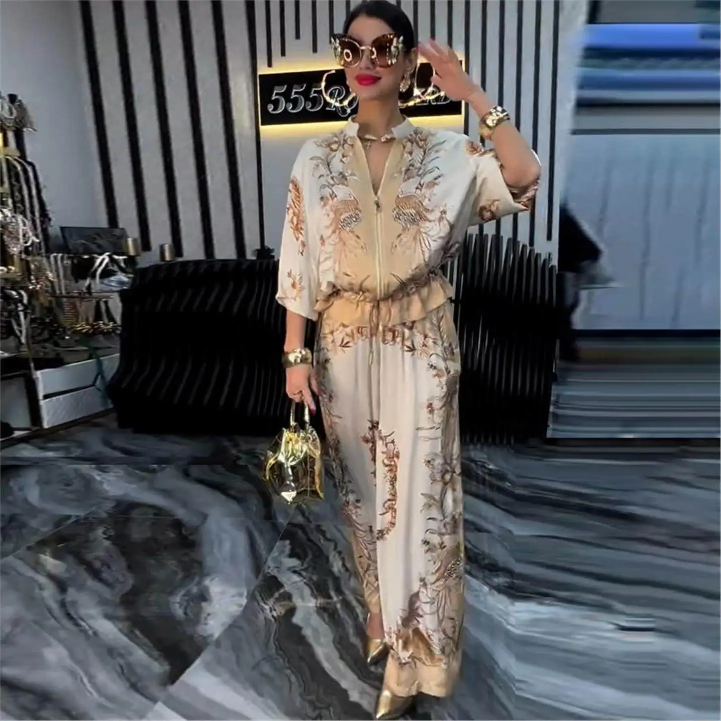 

Summer 2025 Fashion 3D Floral Print Baseball Jacket Drawstring Trousers 2-Piece Set Women's Casual Pants Mid-Low Waist PVC PU...