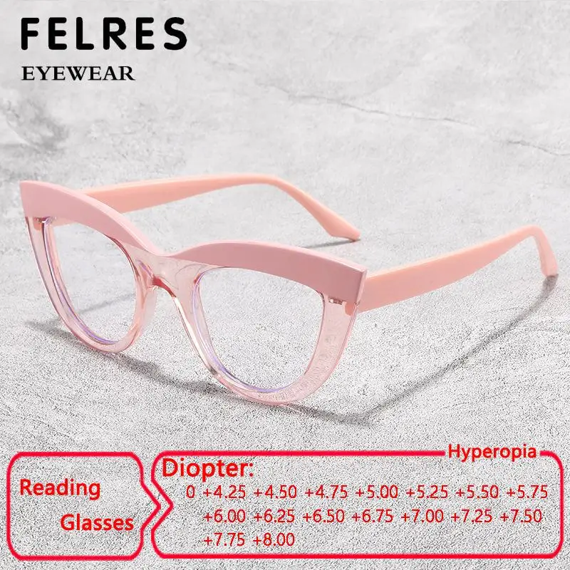 Women Anti Blue Light Cat Eye Prescription Reading Glasses Optical Presbyopic Eyewear High Strength Readers +4.5+5.0+6.0+7.0+8.0