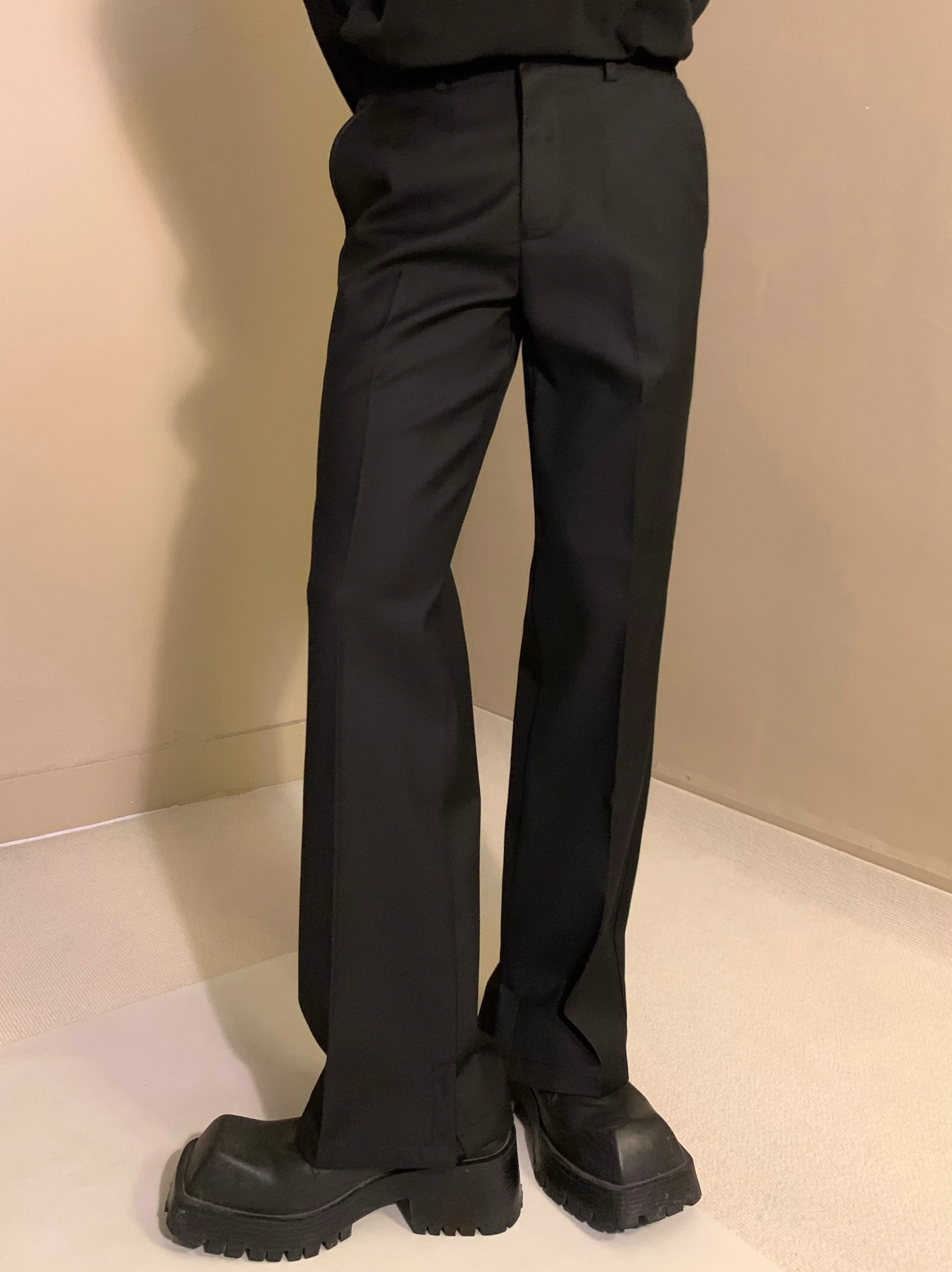 Black Straight Leg Pants Draped Suit Long Pants Youth Casual Pure Color Classic Style Teenager Autumn Fashion Trousers