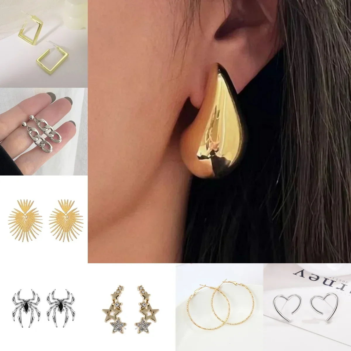 Rock Metal Star Square Heart Butterfly Bean Leaf Drop Earring for Women New Geometric Twist Gold Color Statement Brincos Jewelry