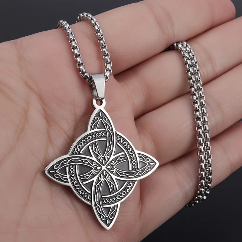 Exquisite Stainless Steel Pattern Witch Knot Pendant Necklace Celtic Knot Lucky Jewelry Christmas Gift for Friends and Family