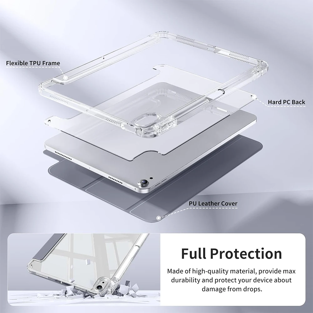 حافظة لجهاز iPad (A16) الجيل الحادي عشر، الجيل العاشر، 11 بوصة 2025، iPad 9th/8th/7th/6th/5th gen، حافظة iPad Air Crystal Clear مع فتحة قلم رصاص #4