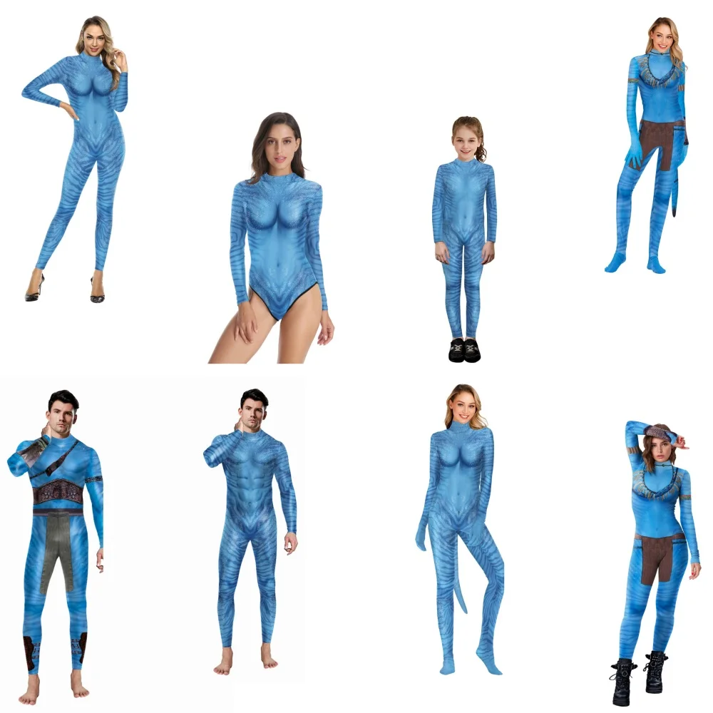 Avatar Cosplay Costume pour femmes et hommes, couple et enfants, famille, fille, combinaison Bobysuit, extraterrestre, le chemin de l'eau, Noël, Halloween