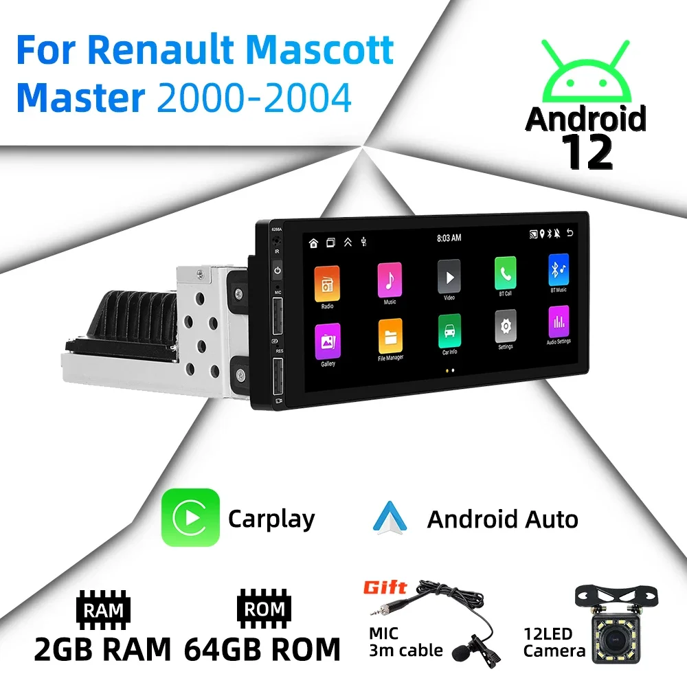 

Android Radio for Renault Mascott Master 2000-2004 Car Multimedia 6.86" Android Auto Stereo 1Din Head Unit Carplay Autoradio GPS