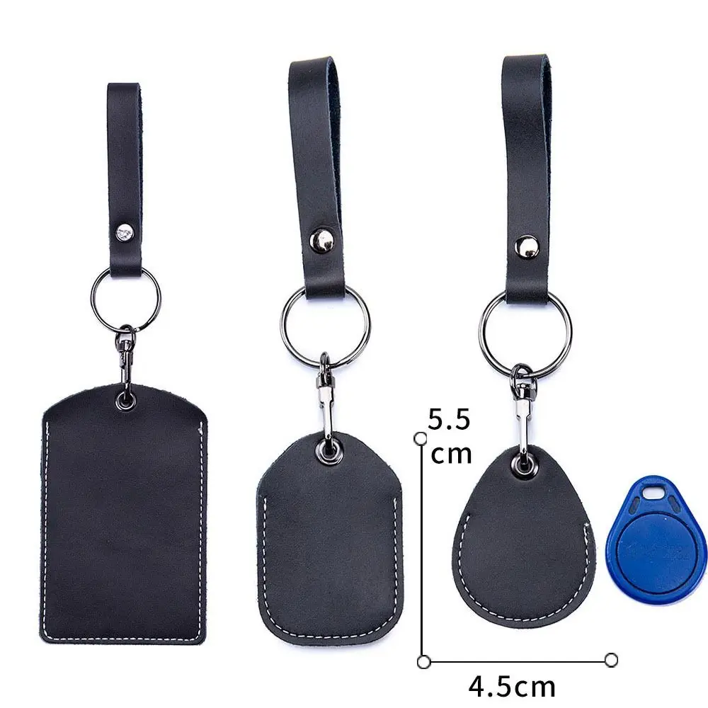 Accessories Door Lock Clips Card Holder Key Tag Ring Cow Leather Keychain Leather Key Holder ID Card Case