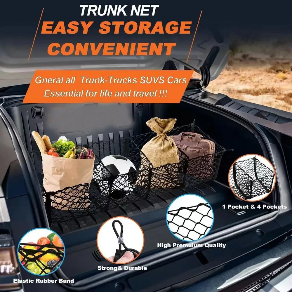 Gepäcknetz, Kofferraumbett-Organizer, Netz-Aufbewahrungsnetz mit 4 Metallhaken, robustes Gepäcknetz für SUV, Auto, Pickup-LKW-Bett – Detail 5