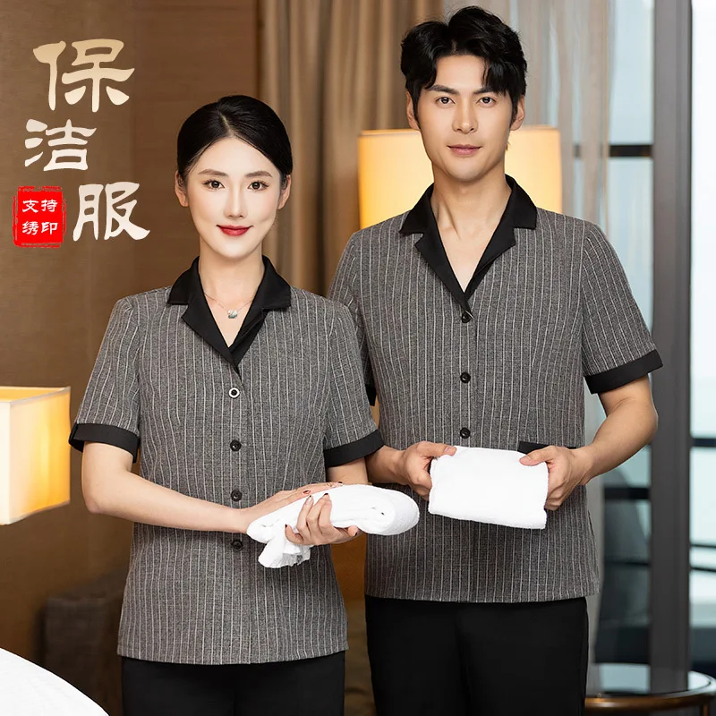 

Летний комплект рабочей одежды с короткими рукавами для уборки помещений, для персонала по уборке зданий, больниц, полов и гостевых комнат, мужская униформа.