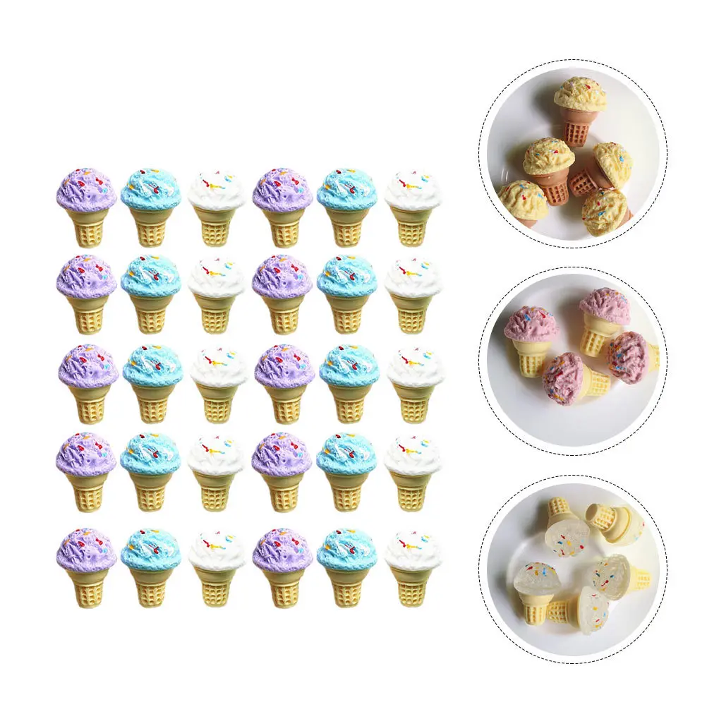 

30 Pcs Simulated Ice Cream Cone Small Fake Kids Miniature Food Toys Prop Miniatures Set