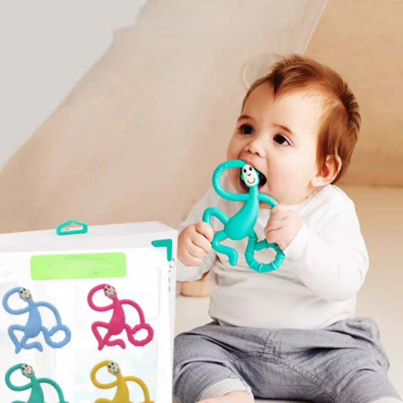 

Creative monkey baby silicone teething toy soft silicone teether newborn training grip baby toy three-dimensional shape teether