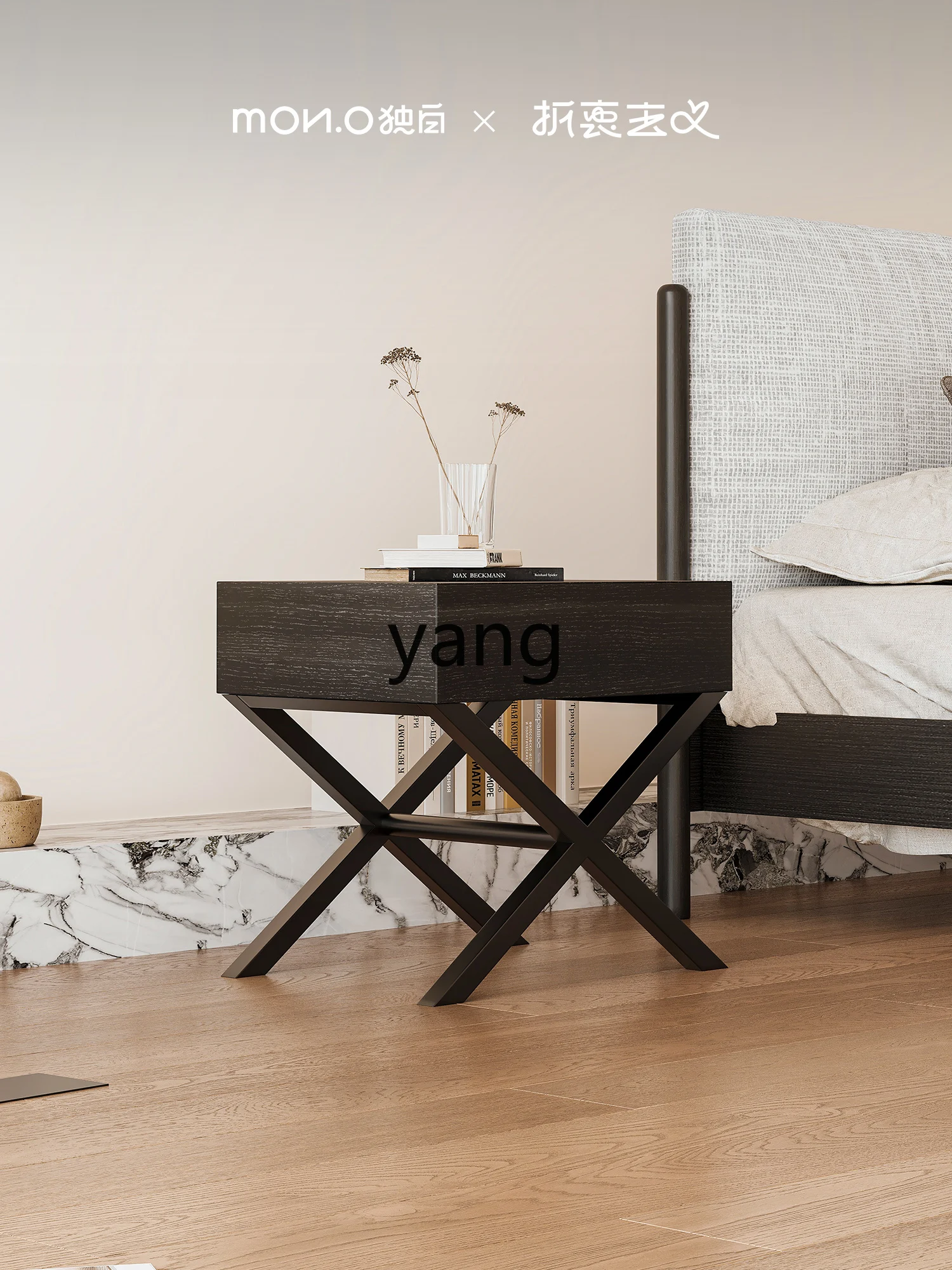 Yjq Smoked Bedside Table Home Bedroom Simple Modern Light Luxury Small Bedside Storage Cabinet High Sense