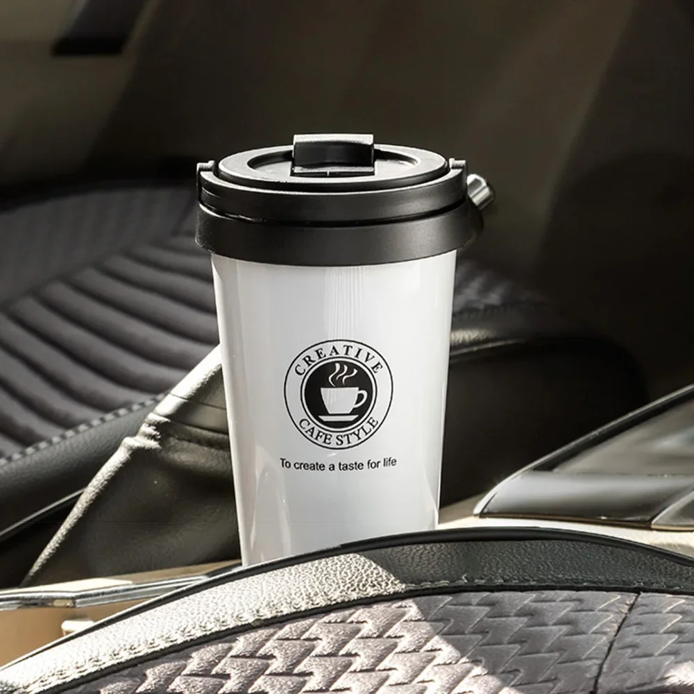 UPORS 500ML Coffee Mug Creative 304 Stainless Steel Travel Mug Double Wall Vacuum Insulated Tumbler Wide Mouth Tea Cup with Lid