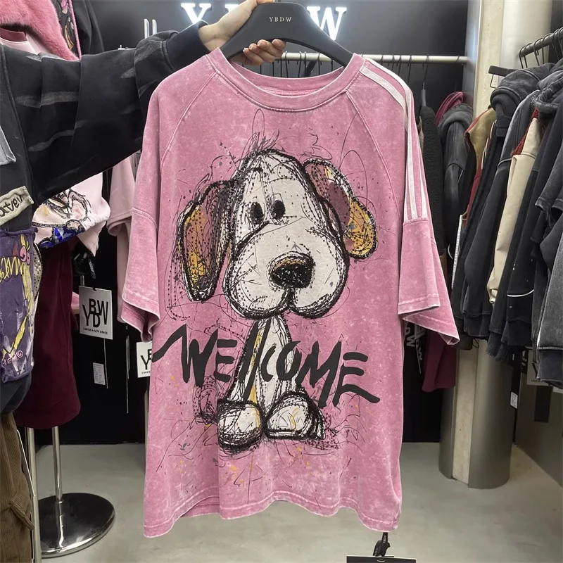 Fashion Cartoon Printed Sequins Heavy Industry Fashionable Versatile Short Sleeves Tees Autumn Winter Loose And Thin T-shirt Top