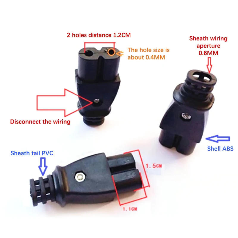 C8 toma de corriente macho y hembra, toma de corriente eléctrica integrada de 35mm x 15mm, CA de 2.5A, 250v, herramientas de enchufe en forma de 8