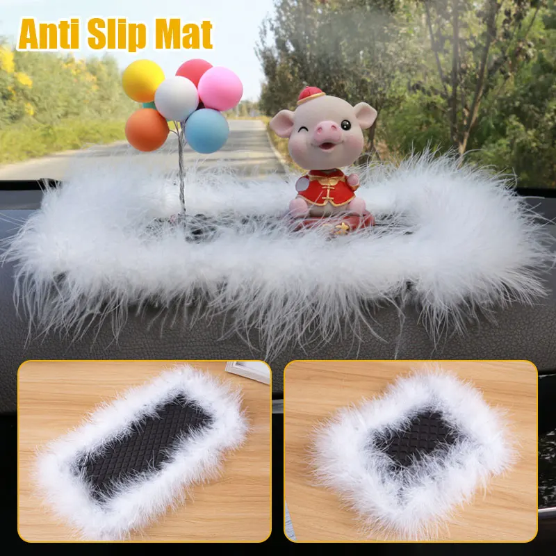 

Large/Small White Feather Anti-slip Mat Car Dashboard Silicone Anti-skid Pad Car Accessories for Phone Perfume Ornament Storage